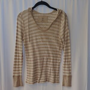 GAP Tan Fitted Ribbed Long Sleeve Hoodie Size M